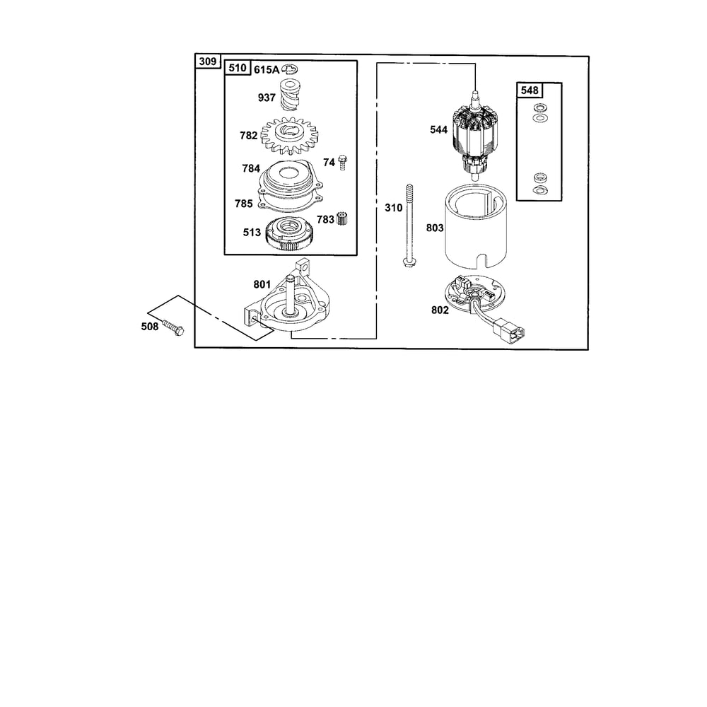 Motor-Starter/Housing Starter Diagram and Parts List for 12E800TO12E899  Briggs and Stratton Engine